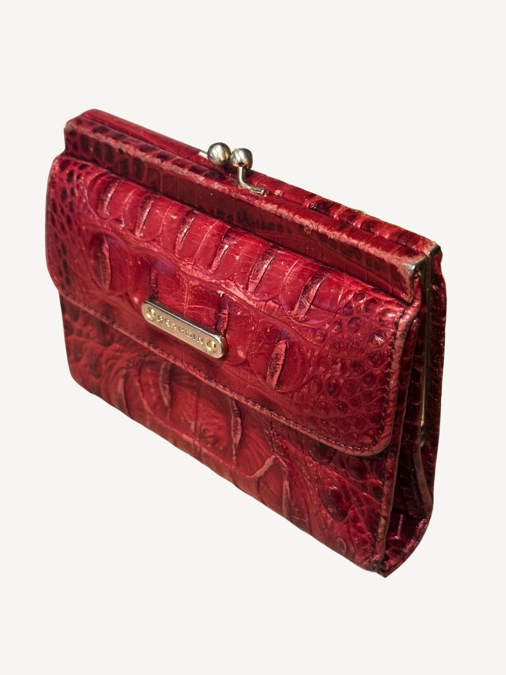 Rare Vintage Brahmin Melbourne Red Kiss-Lock Wallet | Rare Croc Leather - Picture 2 of 10